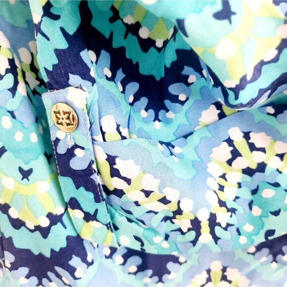 S New Escapda  Blue Green Patterned Blouse - Picture 2 of 5